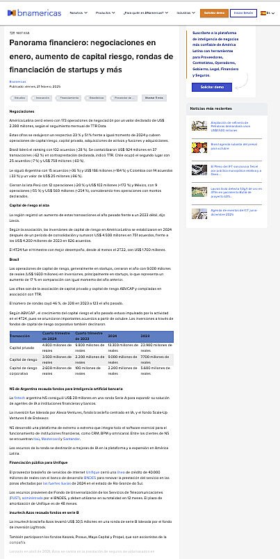 Panorama financiero: negociaciones en enero, aumento de capital riesgo, rondas de financiacin de startups y ms